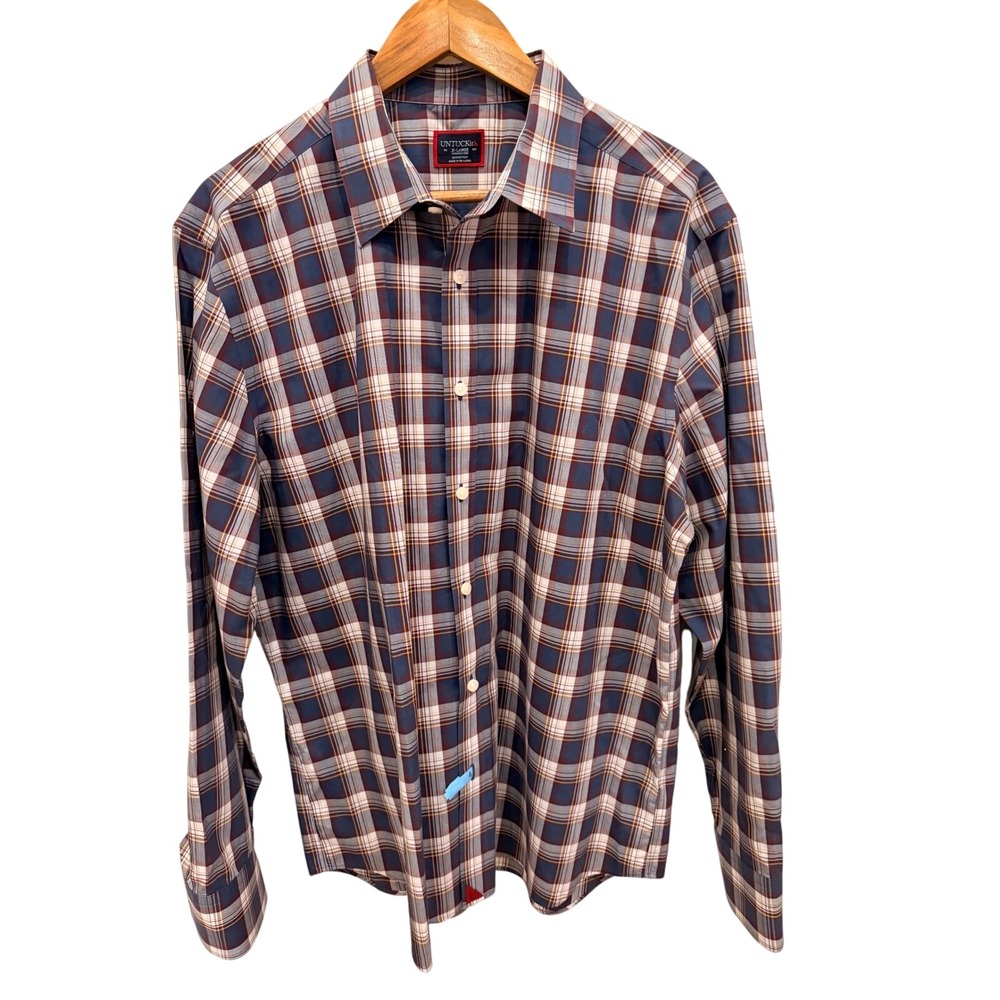 UNTUCKit Men's XL Wrinkle-Free Plaid Button Front Shirt Long Sleeve‎ 100% Cotton